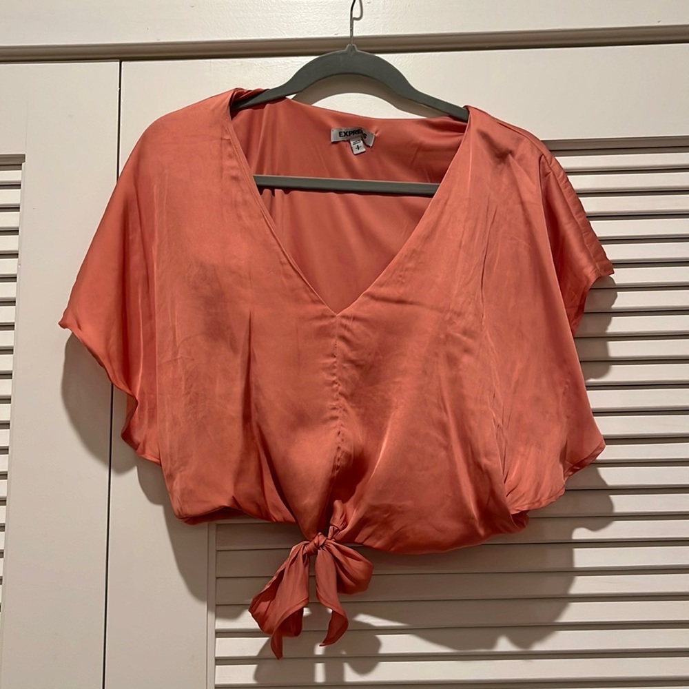 Express silk crop top with tie front- salmon color. Worn once